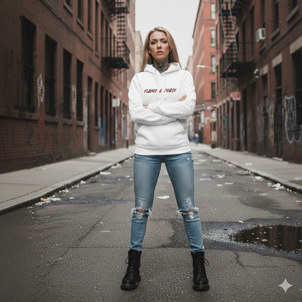 Flawed & Fierce Hoodie - Women's Empowerment Streetwear | Rough Diamond