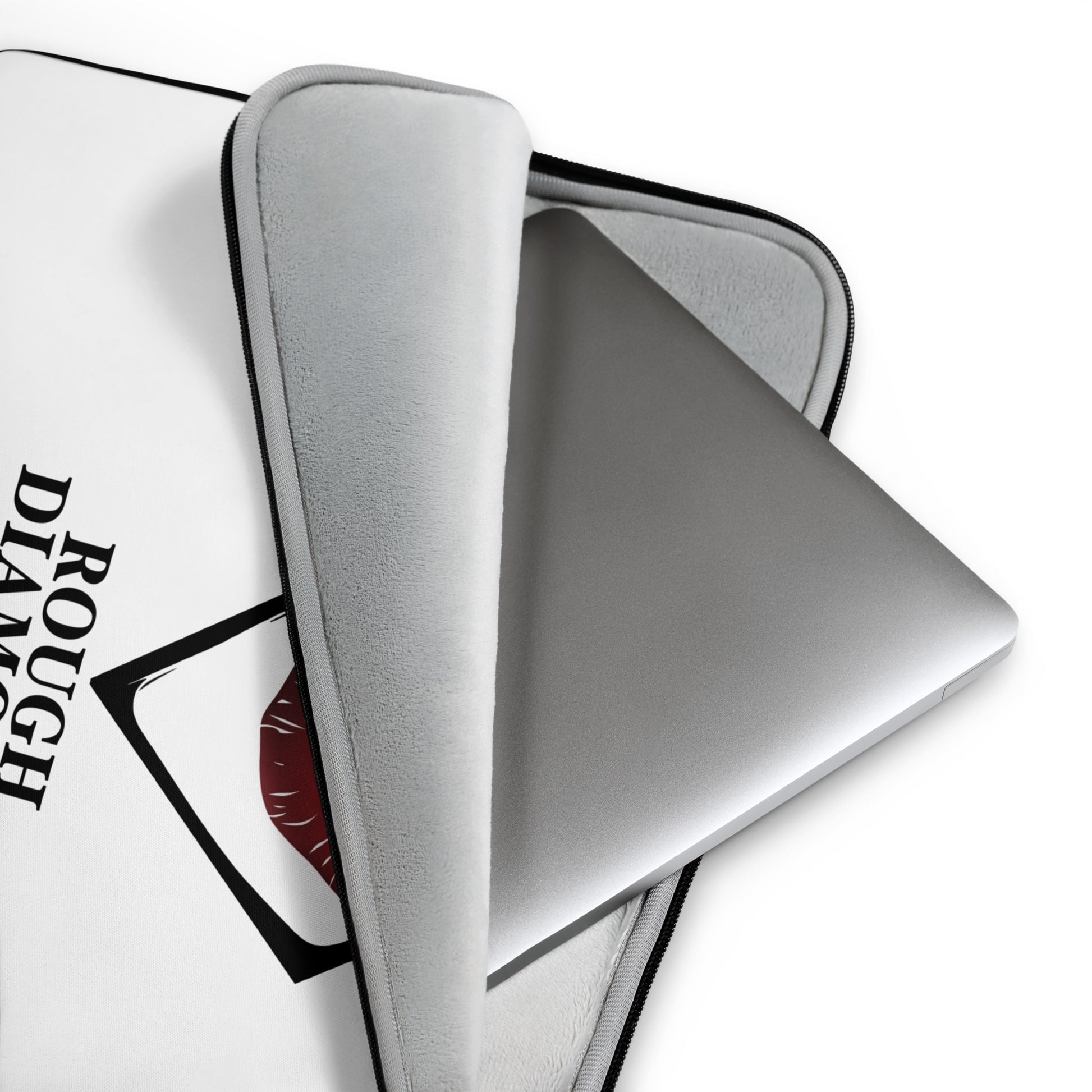rough diamond laptop case pulled open with laptop showing inside